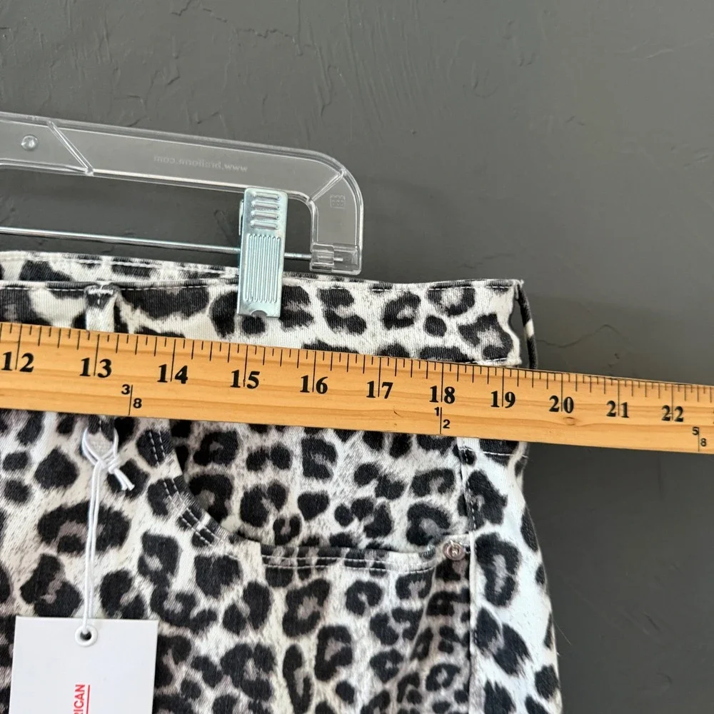 Good American Leopard Print Denim Mini Skirt‎ Grey Black Raw Hem Plus Size 18